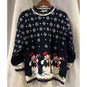 Vintage 90s Classic Elements Dark Blue‎ Christmas Sweater Women's Size M Snowman